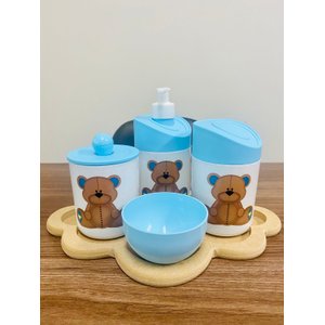 Kit Higiene Ursinho Baby - Azul C/bandeja Nuvem Crua