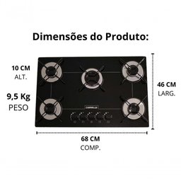 Cooktop 5 Bocas Ultra Chama Bivolt Preto Arame | Chamalux - 2