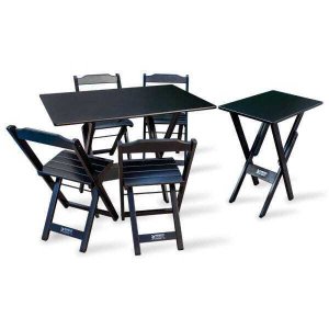 Conjunto De Mesa 1,10x70 E Mesa Aparador Dobrável Com 4 Cadeiras Tarimatã Para Area Gourmet - Preto