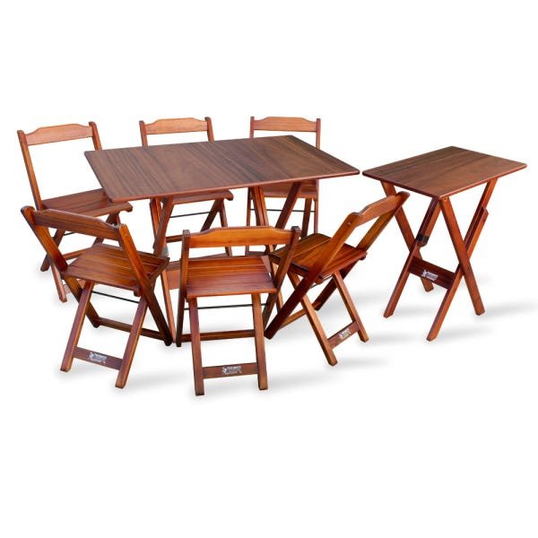 Conjunto De Mesa 1,10x70 E Mesa Aparador Dobrável Com 6 Cadeiras Tarimatã Para Area Gourmet - Imbui - 1
