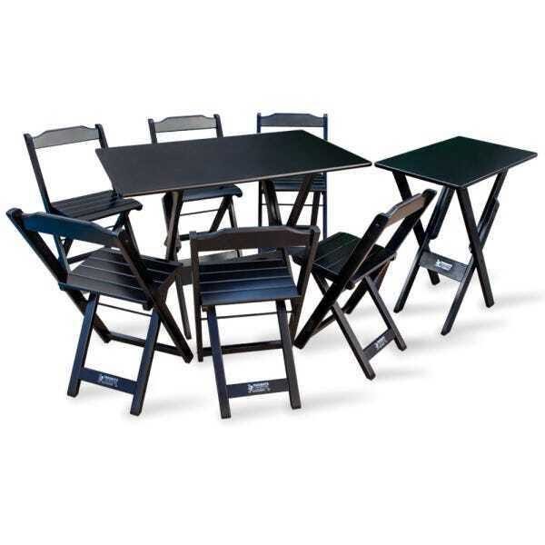 Conjunto De Mesa 1,10x70 E Mesa Aparador Dobrável Com 6 Cadeiras Tarimatã Para Area Gourmet - Preto - 1