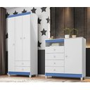 Ver imagem 2 de Kit Guarda Roupa Infantil 3 Portas 2 Gavetas e Cômoda Sapateira 1 Porta 4 Gavetas Branco Flex Azul