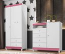 Ver imagem 3 de Kit Guarda Roupa Infantil 3 Portas 2 Gavetas e Cômoda Sapateira 1 Porta 4 Gavetas Branco Flex Azul