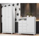 Ver imagem 1 de Kit Guarda Roupa Infantil 3 Portas 2 Gavetas e Cômoda Sapateira 1 Porta 4 Gavetas Branco Flex Azul