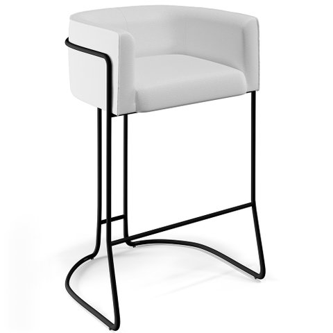 Banqueta Decorativa Fixa Base De Aço Preto Betina D02 Corano Branco C-12 - Lyam Decor