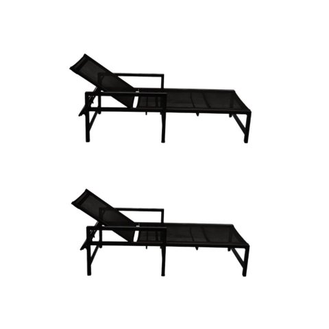 Kit 2 Espreguiçadeiras Camilla Alumínio Tela Sling Cor Preto
