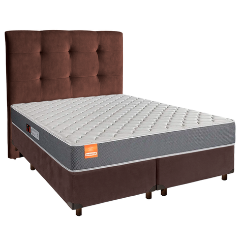 Cama + Box Marrom e Colchão D23 King - Pro Inducol + Cabeceira