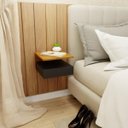 Ver imagem 2 de Mesa De Cabeceira Suspensa Com Gaveta E Prateleira Preto + Madeira MVD Móveis