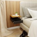 Ver imagem 3 de Mesa De Cabeceira Suspensa Com Gaveta E Prateleira Preto + Madeira MVD Móveis