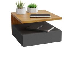 Mesa De Cabeceira Suspensa Com Gaveta E Prateleira Preto + Madeira MVD Móveis - 1