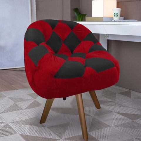 Poltrona Paloma Escritório Sala Giratória Madeira Suede Vermelho e Suede Preto - Dominic Decor