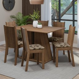 Conjunto Sala de Jantar Mesa Tampo de Madeira 6 Cadeiras Rustic/bege Marrom Sharon Madesa - 1