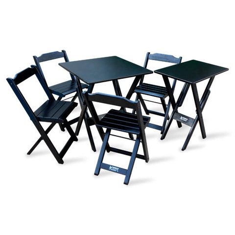 Conjunto De Mesa 70x70 E Mesa Aparador Dobrável Com 4 Cadeiras Tarimatã Para Area Gourmet - Preto