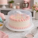 Ver imagem 5 de Boleira Alta 35cm com Tampa Trava Porta Bolo Torta Sobremesa Expositor Padaria Confeitaria Multiuso
