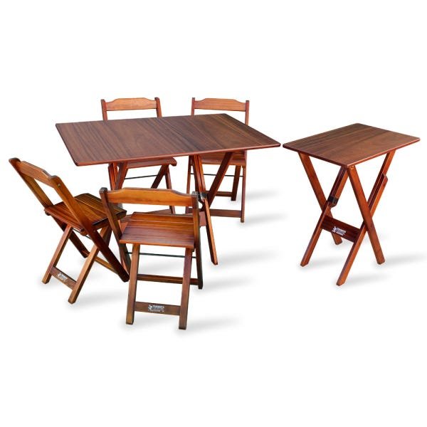 Conjunto De Mesa Dobrável 1,10x70 Com 4 Cadeiras Mais Mesa Aparador Tarimatã Para Area Gourmet - Im - 1