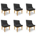 Ver imagem 1 de Kit 6 Cadeiras Decorativas Sala de Jantar Base Fixa de Madeira Firenze PU Preto Fosco/Castanho G19 -
