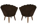 Ver imagem 1 de Kit 2 Poltronas Decorativa Pétala Couro Marrom Pés Madeira Mz Decor