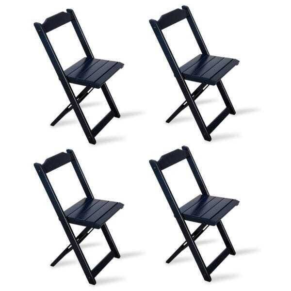 Conjunto De Mesa Dobrável 1,10x70 Com 4 Cadeiras Com Mesa Aparador Tarimatã - Preto - 3