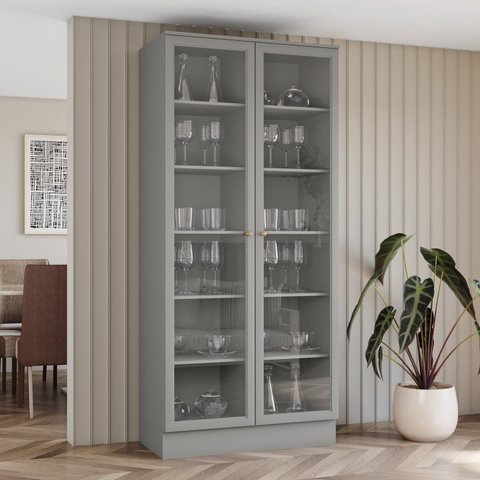 Cristaleira 100cm 2 Portas com Vidro Temperado 100% MDF Americana Cinza