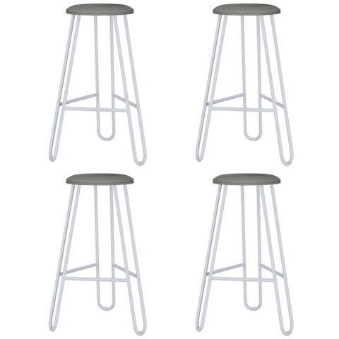 Kit 04 Banquetas Baixa Bar Cozinha Sala de Jantar Áris C01 Branco Courino Cinza - Lyam Decor