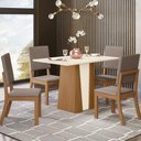 Ver imagem 1 de Conjunto Sala de Jantar Orus 4 Lugares Tampo MDF Cadeiras 100% Pintadas Off White e Marrom Amêndoa