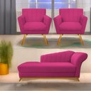 Ver imagem 1 de Kit Diva Recamier Vanessa 140cm Lado Esquerdo e 02 Poltronas Laura Suede Pink - Amarena Móveis