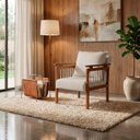 Ver imagem 1 de Kit 2 Poltrona Sala Decorativa Ayla Estofada Boucle Bege Base Madeira Castanho - Arkell