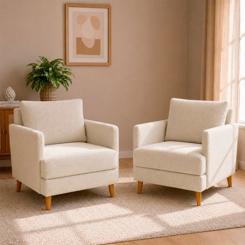Kit 2 Poltronas Decorativas Serena para Sala Recepção Escritório Bouclé Premium Luxo Contemporâneas