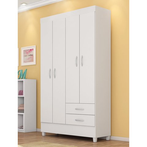 Guarda Roupa Roupeiro Solteiro 42860 04 Portas 02 Gavetas Astro Branco Rosa Flex Demóbile