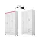Ver imagem 3 de Guarda Roupa Roupeiro Solteiro 42860 04 Portas 02 Gavetas Astro Branco Rosa Flex Demóbile