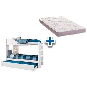 Colchão Physical Ortobom (3un) + Beliche Indy c/ Auxiliar Branco