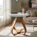 Ver imagem 1 de Mesa Lateral Bela Alice Redonda Vidro MDF 60cm Off White Decoraper