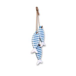 Penduricalho Trio de Peixes em Madeira  com Listra Azul Clara 41x9x5,5 - 3