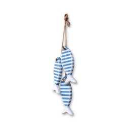 Penduricalho Trio de Peixes em Madeira  com Listra Azul Clara 41x9x5,5 - 4