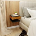 Ver imagem 1 de Mesa de Cabeceira Suspensa Com Gaveta e Prateleira Cor Preto e Madeira MVD Móveis