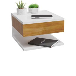 Mesa de Cabeceira Suspensa Com Gaveta e Prateleira Cor Branco e Madeira MVD Móveis - 1