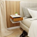 Ver imagem 4 de Mesa de Cabeceira Suspensa Com Gaveta e Prateleira Cor Branco e Madeira MVD Móveis