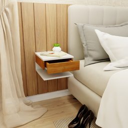 Mesa de Cabeceira Suspensa Com Gaveta e Prateleira Cor Branco e Madeira MVD Móveis - 4