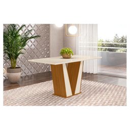 Mesa de Jantar Kimberly 160 cm Tampo Reto com Vidro Nature Off White – Henn - 3