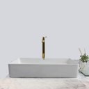 Ver imagem 3 de Kit Cuba Pia Louça Cerâmica Banheiro C/ Torn e Vál Dourada 2