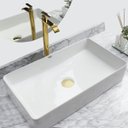 Ver imagem 1 de Kit Cuba Pia Louça Cerâmica Banheiro C/ Torn e Vál Dourada 2