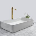 Ver imagem 2 de Kit Cuba Pia Louça Cerâmica Banheiro C/ Torn e Vál Dourada 2