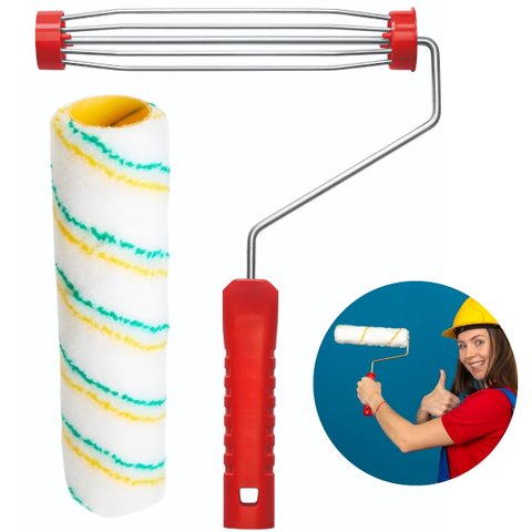 Suporte Garfo Gaiola 23cm sem Rosca + Rolo para Pintura Poliamida Não Respinga Brasileirinho