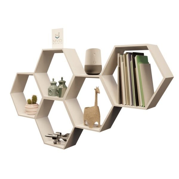 Kit 5 Nichos Decorativos Quarto Sala Escritório Colmeia Hexagonal Cor Branco MVD Móveis - 1