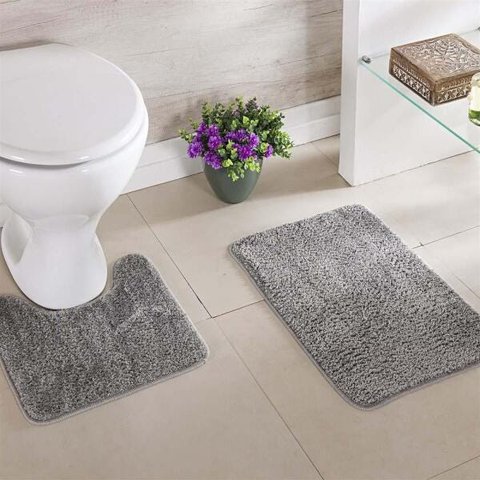 Kit Tapete Banheiro Microsoft Cinza 2 Peças - Niazitex