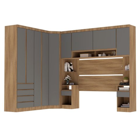 Guarda Roupa Dormitório Modulado Veneza Casal Queen 1,58 m Canto Luciane M04:Cinza Supremo