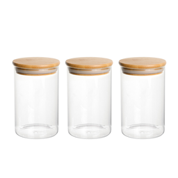 Kit de 3 Potes de Vidro Hermético com Tampa de Bambu 700ml - 1