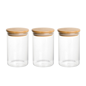 Kit de 3 Potes de Vidro Hermético com Tampa de Bambu 700ml