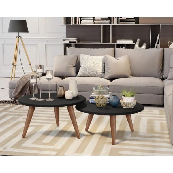 Conjunto de Mesa Centro Isis - Preto/Madeiro Canela - 1