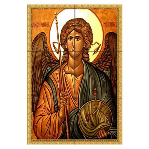 Quadro São Miguel Arcanjo em Ícone Sacro 60x40 em Azulejos